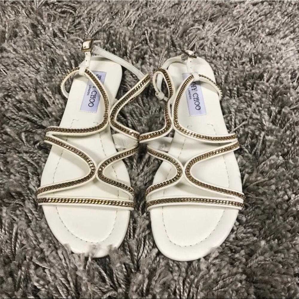 Jimmy Choo white gladiator lace up chain sandals